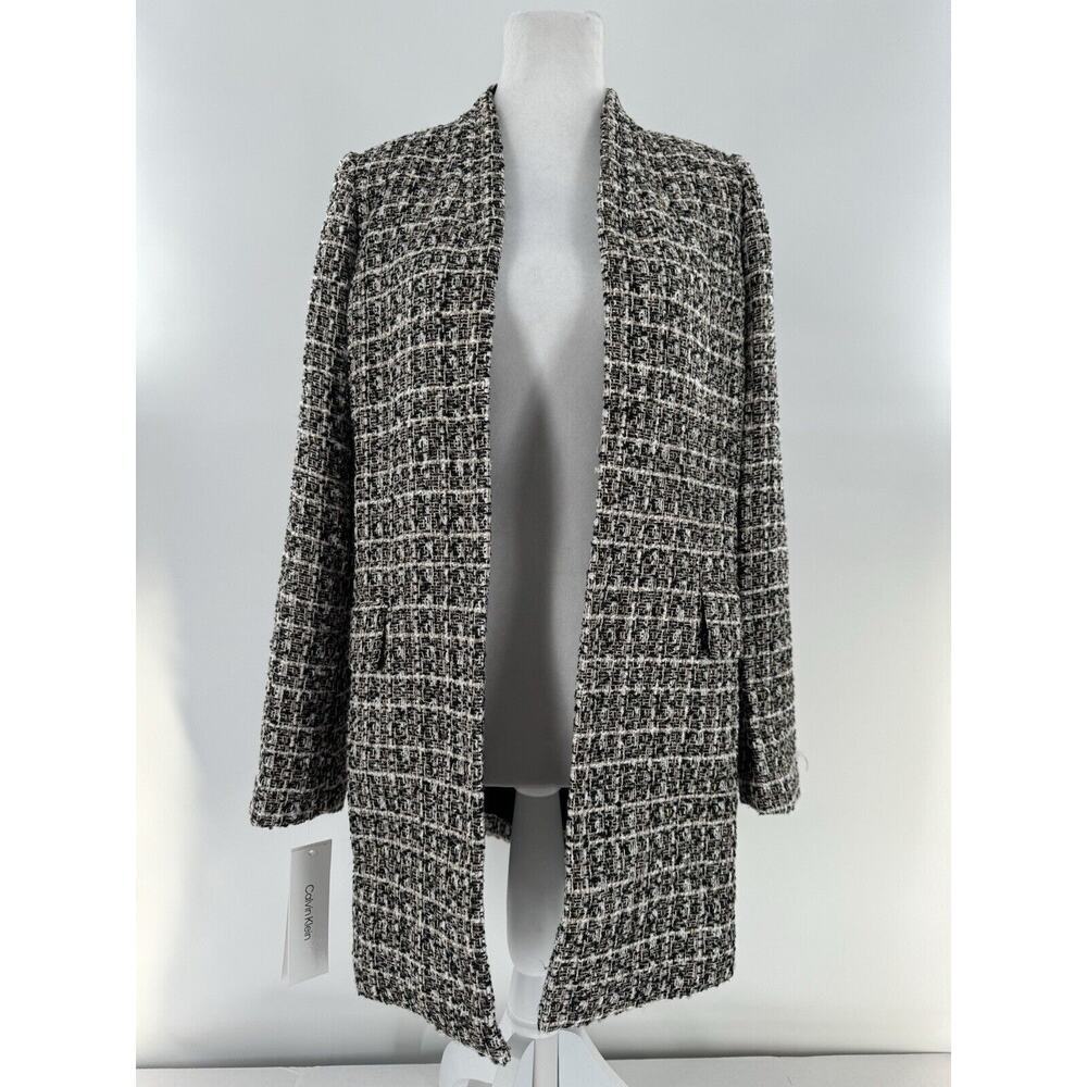 Calvin Klein Tweed Blazer Jacket Size P 10 Open Long Office Career Preppy $169​ - Picture 2 of 15